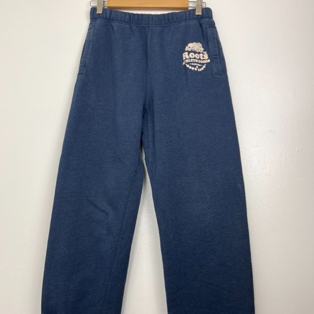 Roots Athletic Cotton Blue Sweatpants FLAW w/ Small 1" hole - Picture 3 of 12